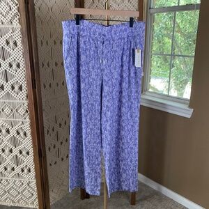 Land N Sea‎ Womens Regular Drawstring White/Blue Linen Pants (Size Large) NWT